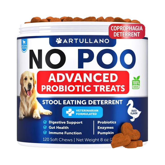 No Poo Chews for Dogs probiotic digestive support supplement, 120 soft chews.